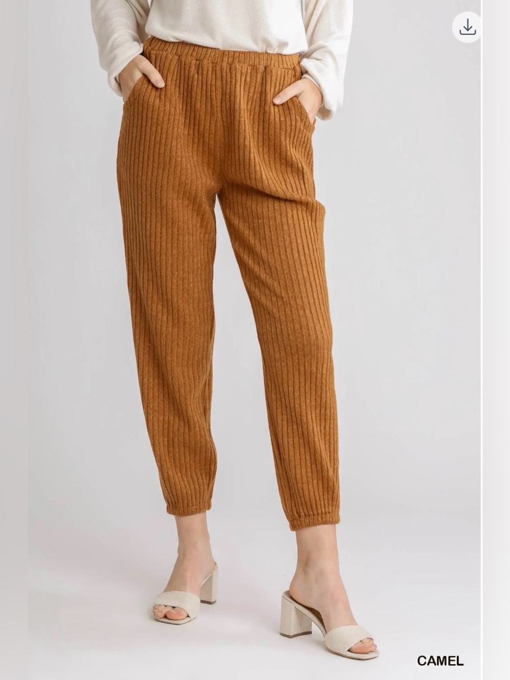 Umgee Camel Ribbed Joggers